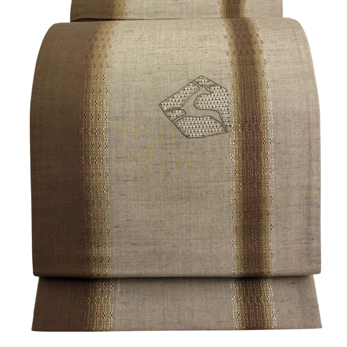 美品】 袋帯 秀品 紬地 動物 縞 箔 茶色 お太鼓柄 正絹｜中古・古着