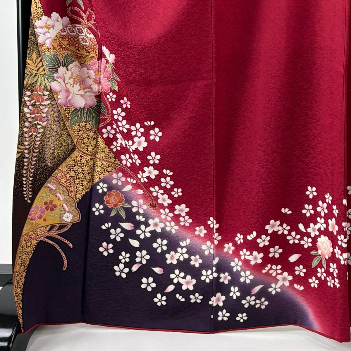 振袖 身丈168cm 裄丈68.5cm L 袷 袋帯フルセット 鈴 牡丹 金糸 金彩 赤
