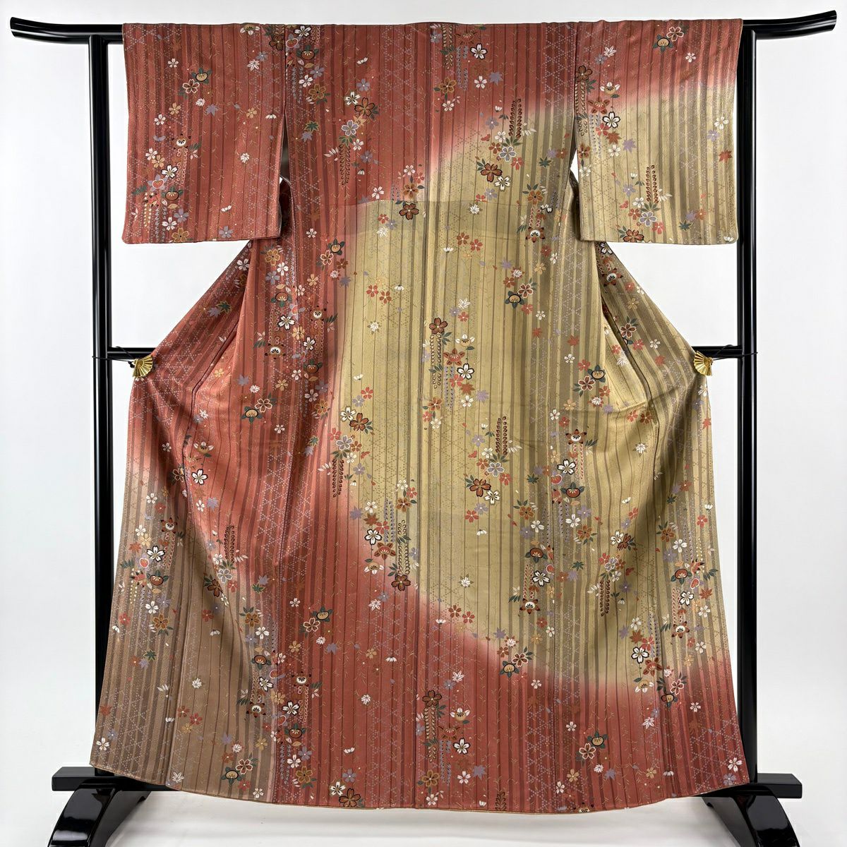 訪問着 身丈167.5cm 裄丈68.5cm L 袷 落款あり 椿 菊 染め分け ぼかし