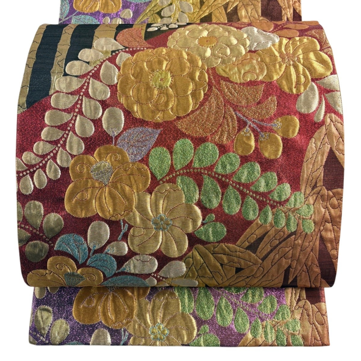 美品】 袋帯 秀品 辻が花柄 七宝 箔 金糸 薄紫 六通 正絹｜中古・古着