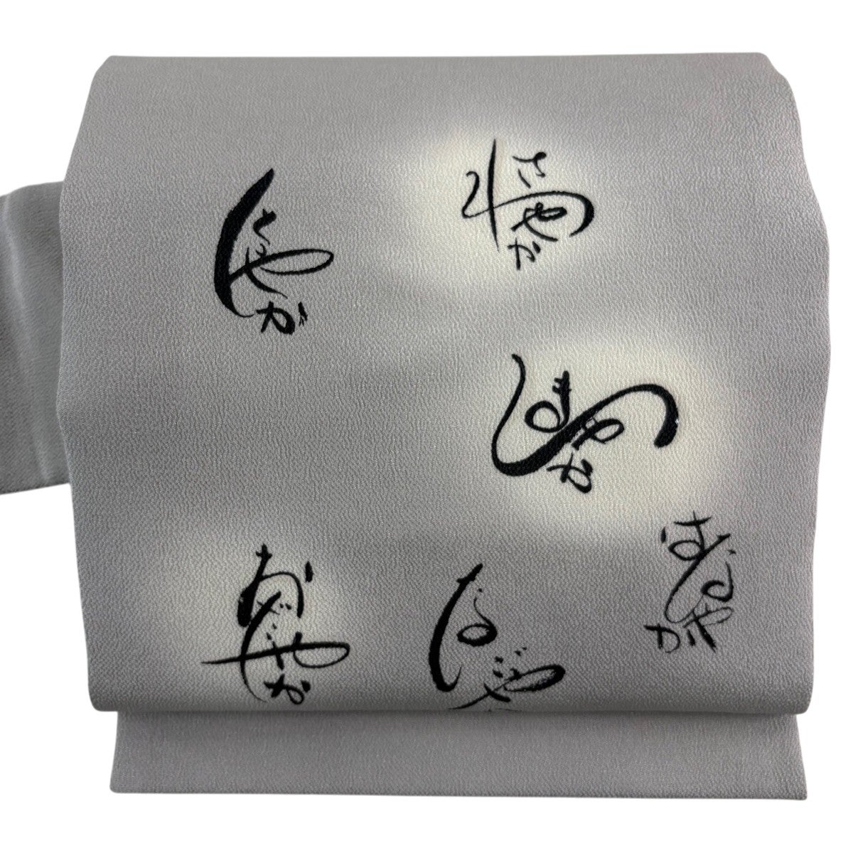 美品】 名古屋帯 秀品 文字文 ぼかし 銀彩 灰色 正絹｜中古・古着