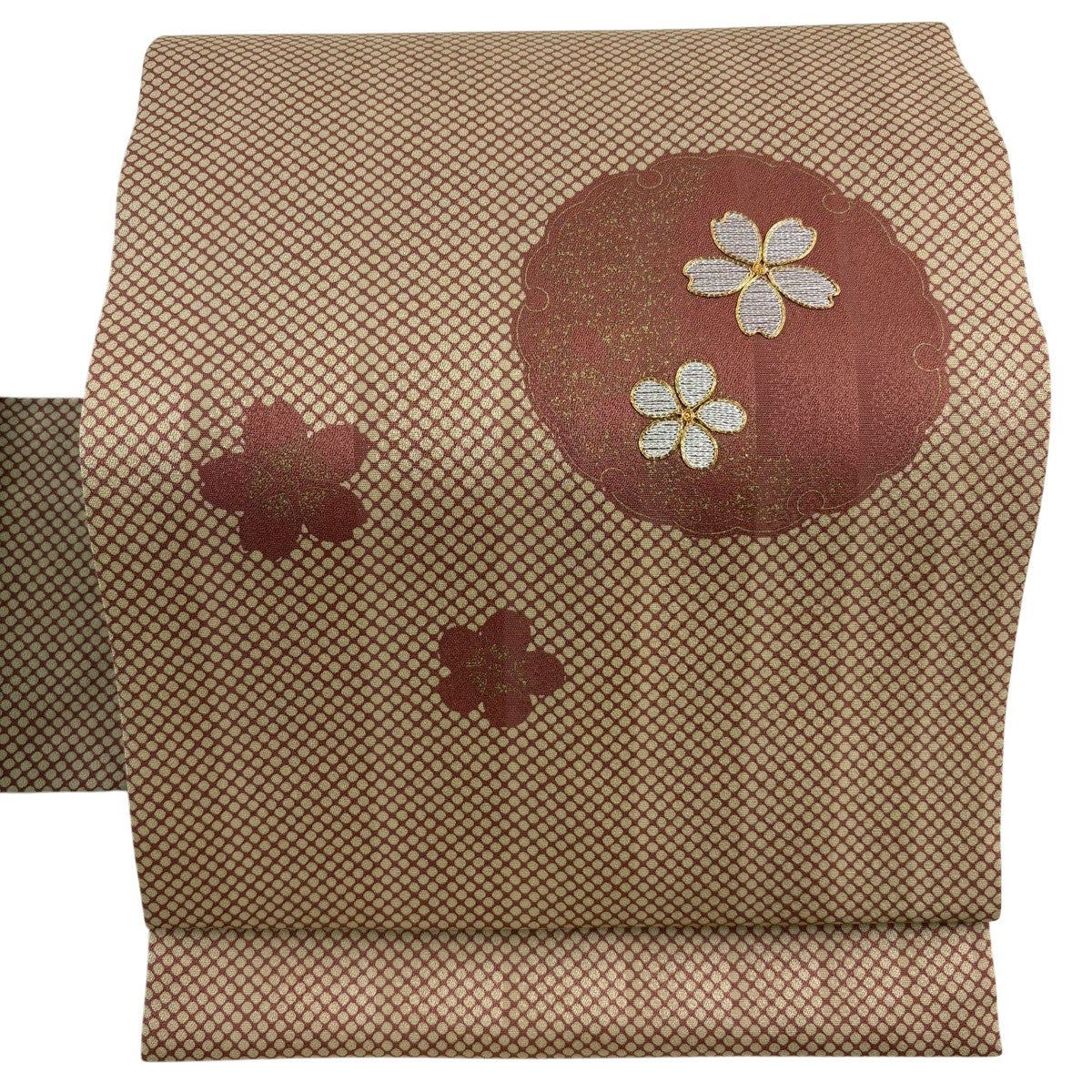 名古屋帯 秀品 桐 草花 金糸 金銀彩 青灰色 正絹｜中古・古着