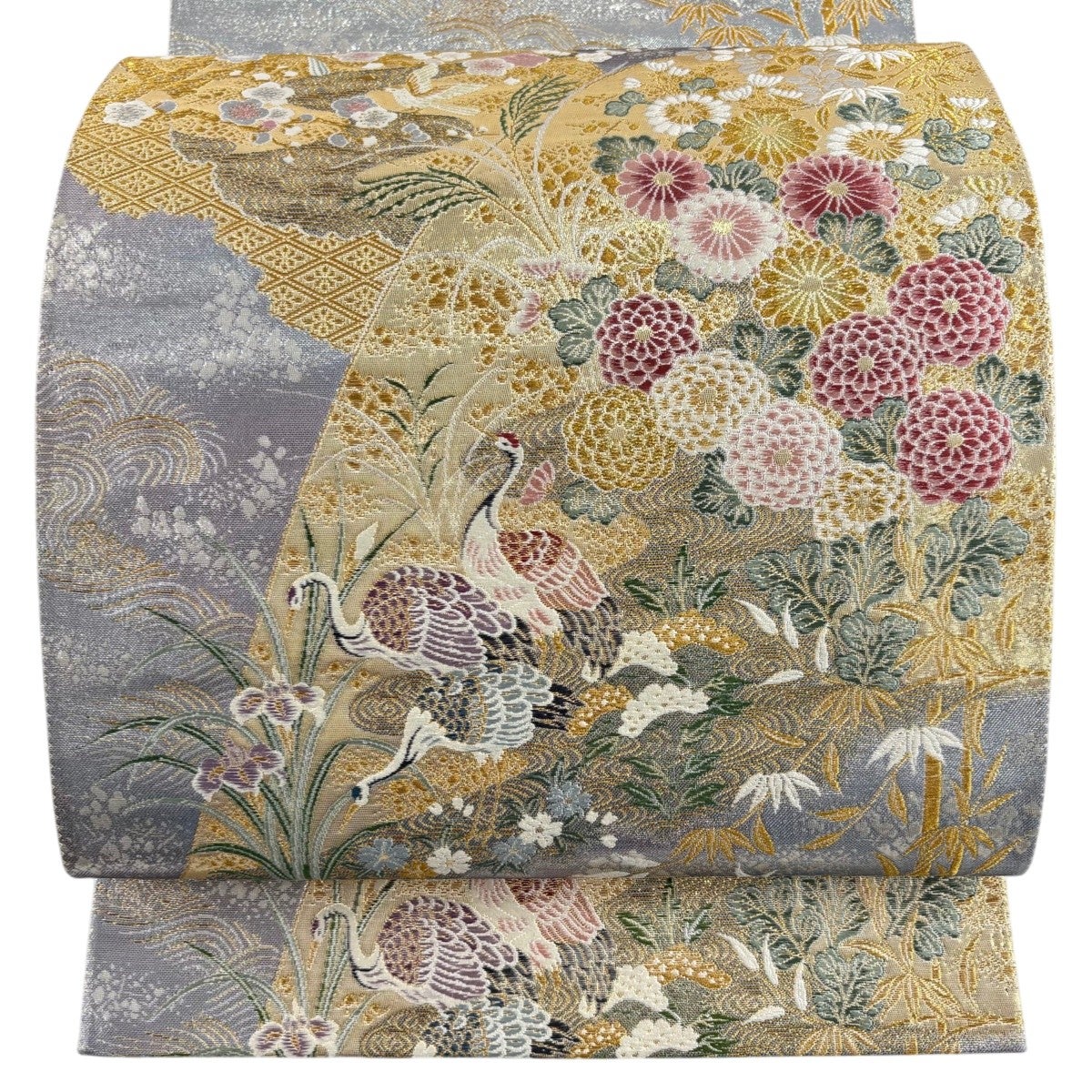 袋帯 秀品 鈴乃屋 草花 箔 緑 六通 正絹｜中古・古着・リサイクル着物