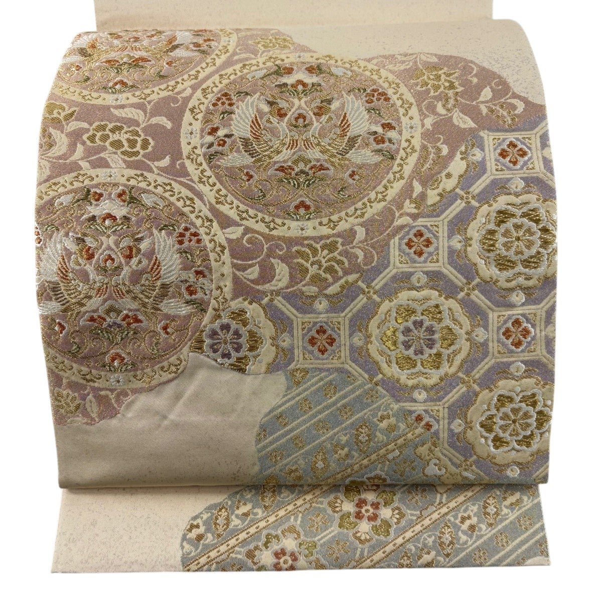 美品】 袋帯 秀品 蜀江文 花鳥 金糸 箔 金色 六通 正絹｜中古・古着