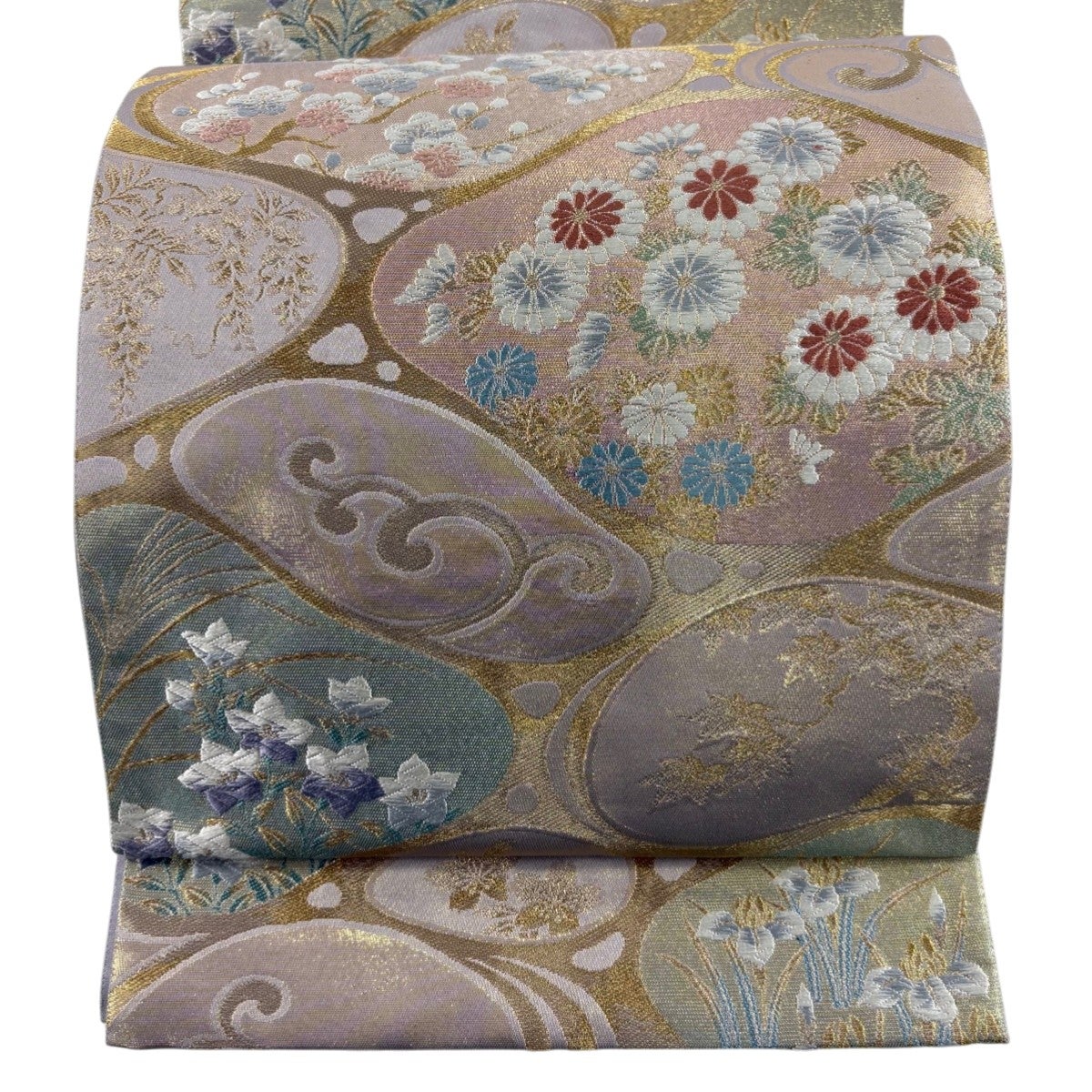 美品】 袋帯 秀品 華文 草花 箔 金糸 銀色 六通 正絹｜中古・古着