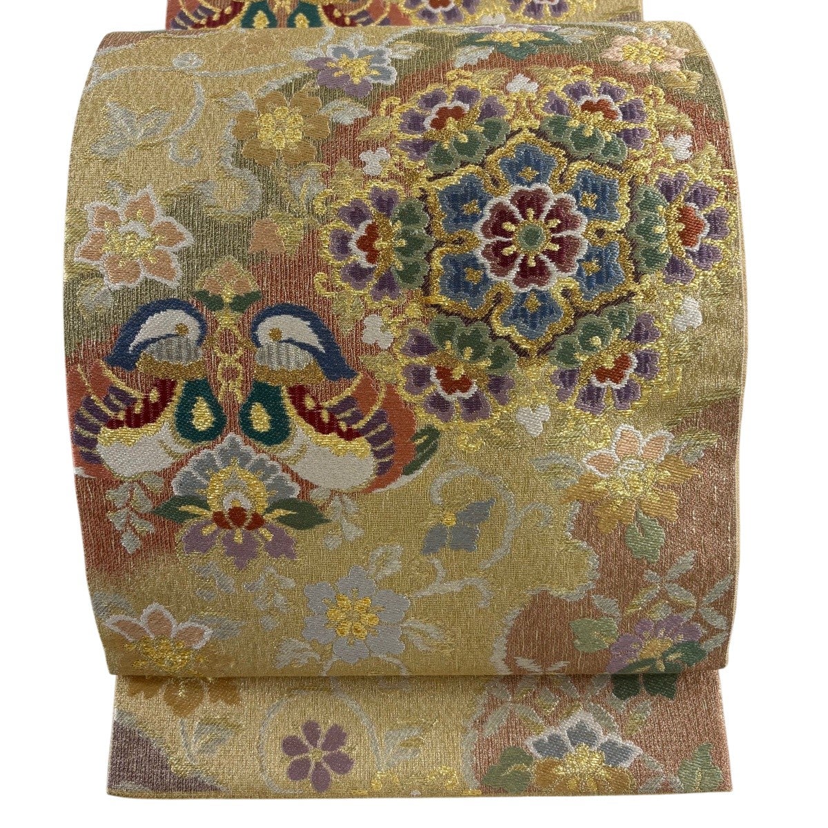 袋帯 逸品 華文 花鳥 金銀糸 刺繍 金色 六通 正絹｜中古・古着