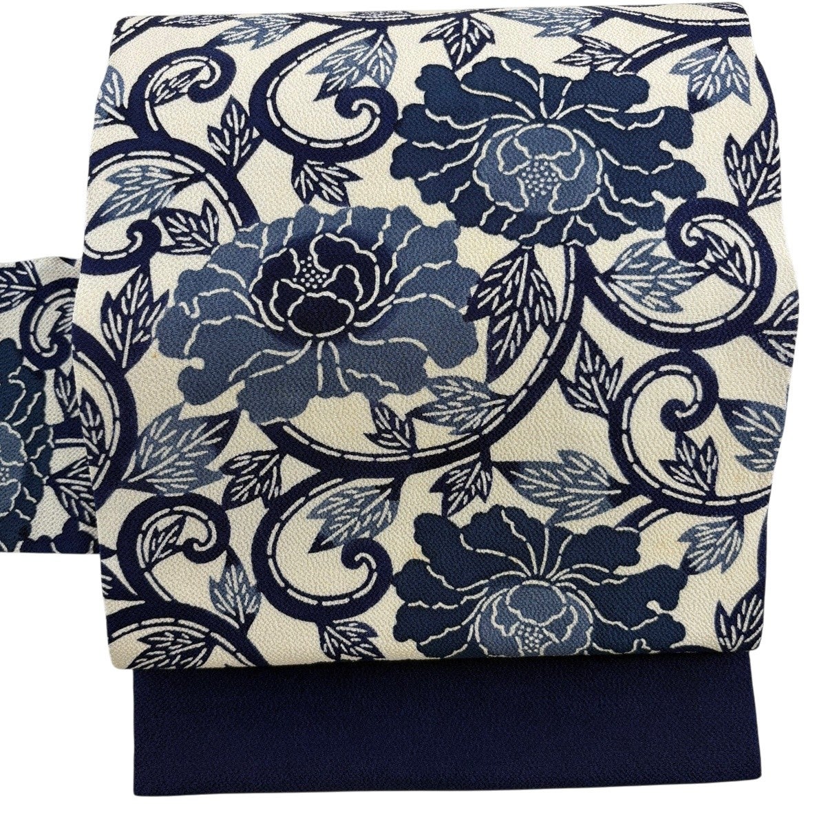 名古屋帯 秀品 花唐草 縮緬 クリーム 正絹｜中古・古着・リサイクル