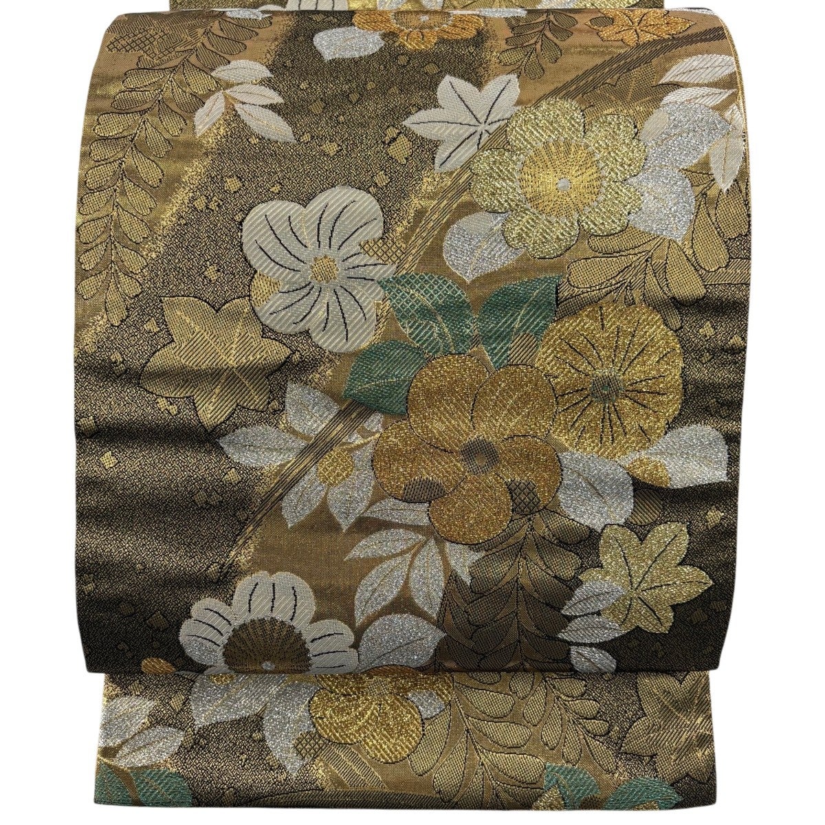 美品】 袋帯 秀品 辻が花柄 桜 箔 薄オレンジ 六通 正絹｜中古・古着