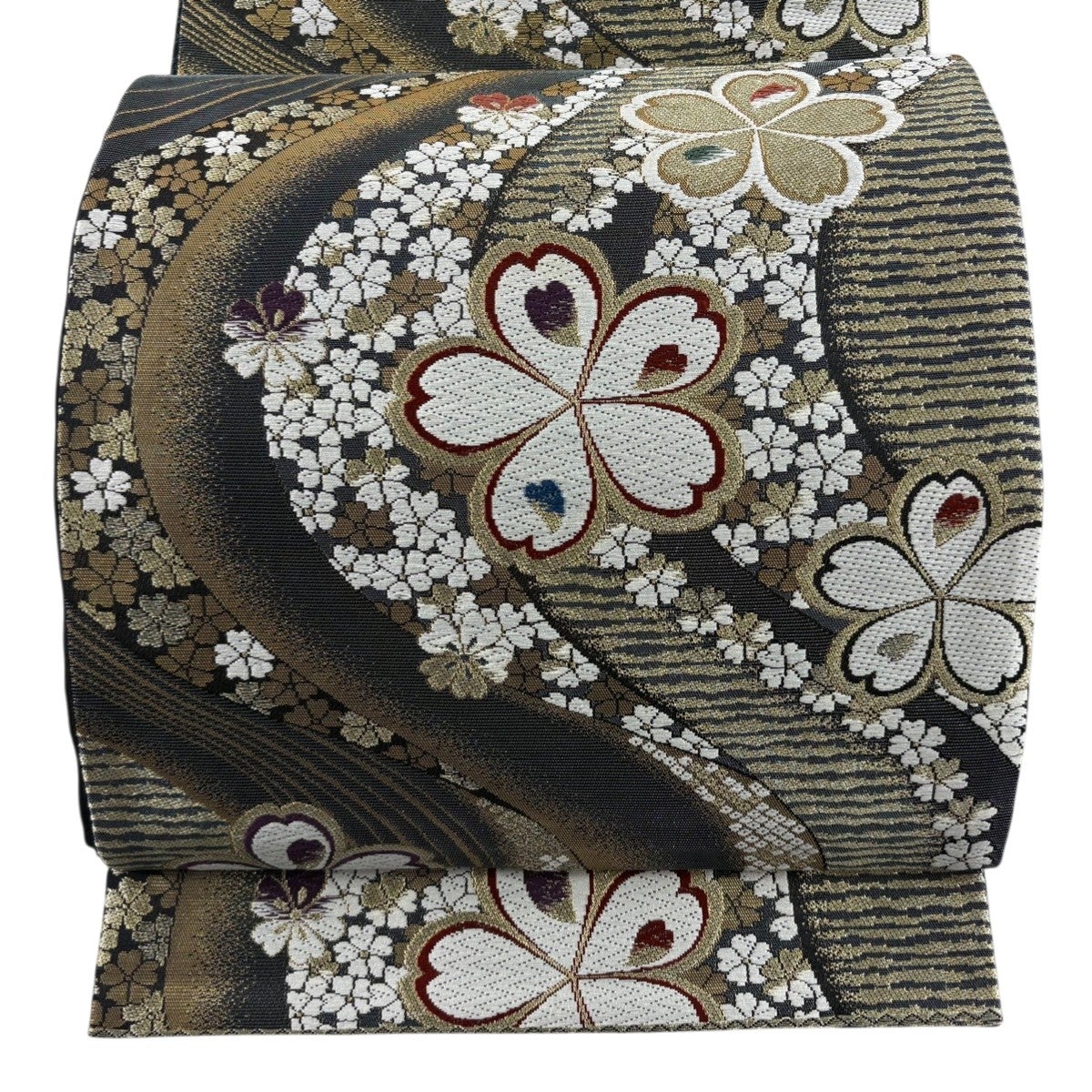 30%OFF 袋帯 秀品 鈴乃屋 蝶 菊 唐織 箔 金色 六通 正絹 K30｜中古