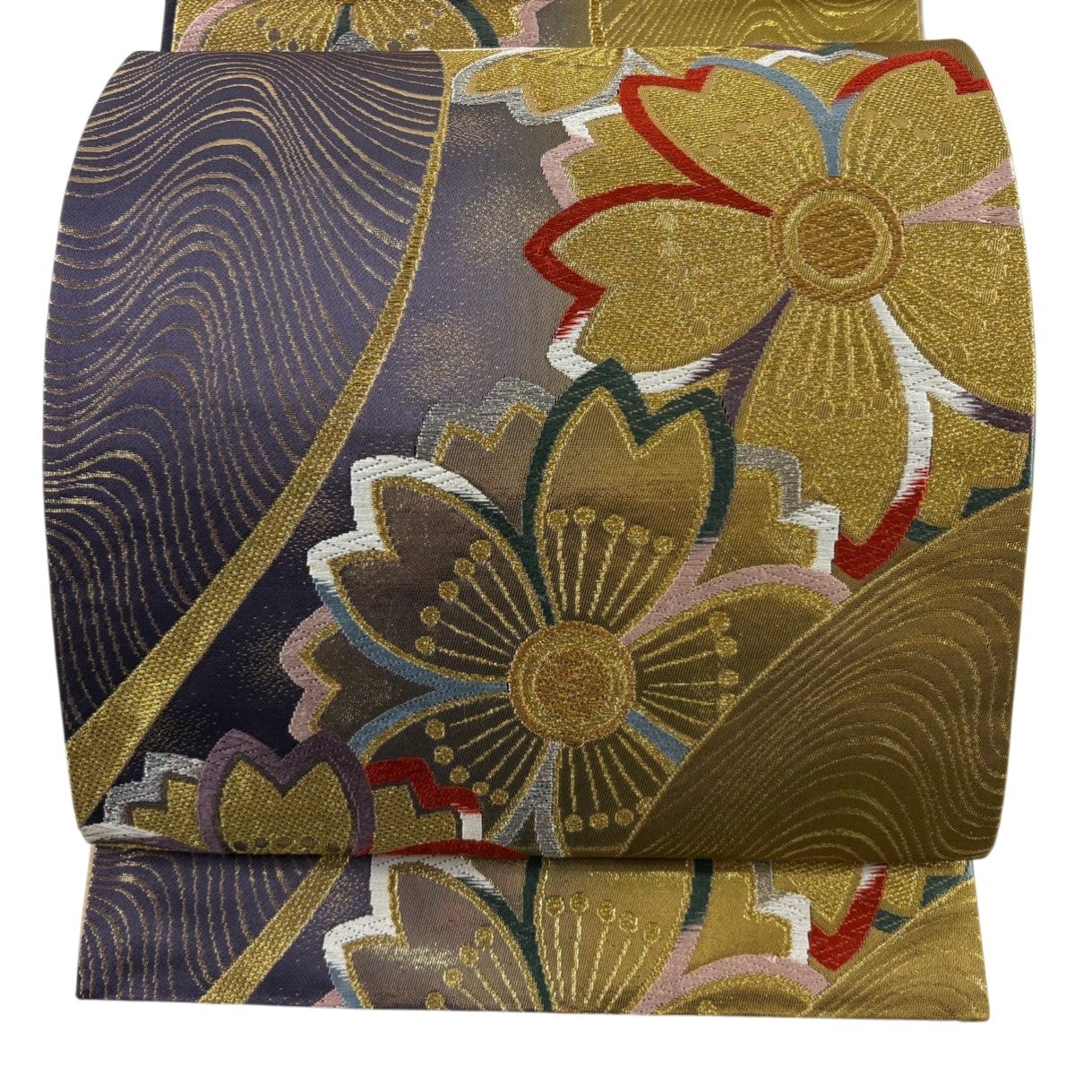 袋帯 秀品 六通 美品 箔 桜 金銀糸 正絹 波 金糸 正絹｜中古・古着