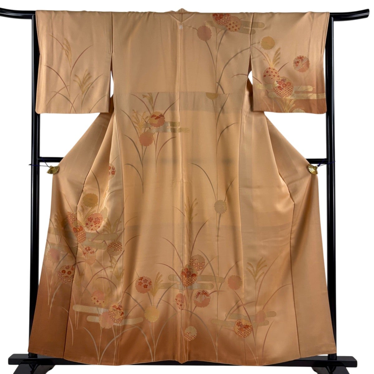 美品】 訪問着 身丈163.5cm 裄丈65cm M 袷 菊 流水 金糸 金彩 ピンク