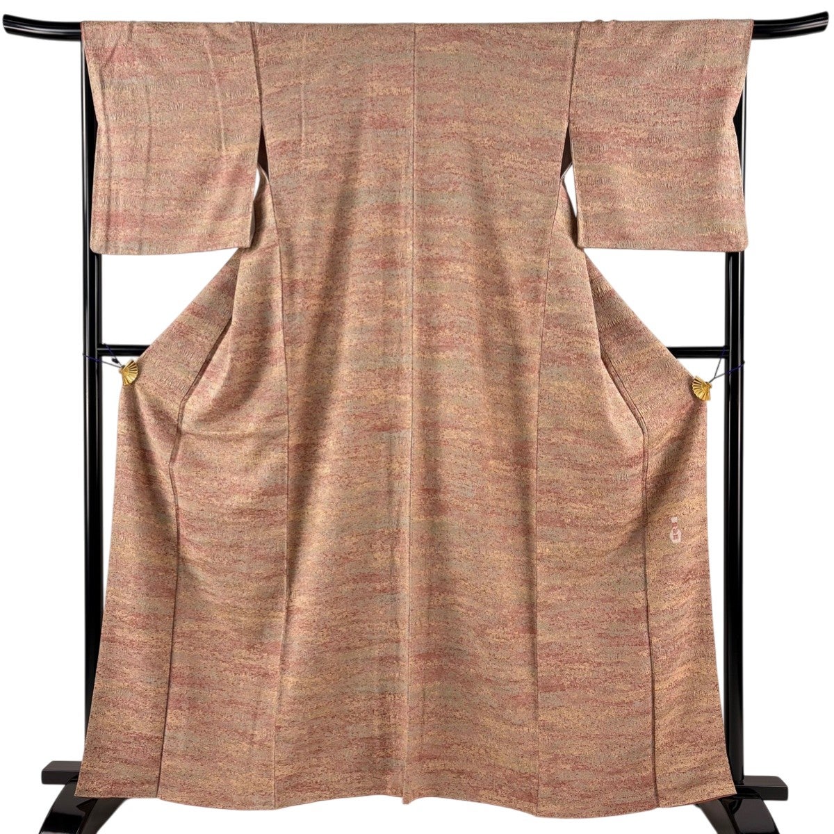 50%OFF 【美品】 小紋 身丈162cm 裄丈67cm M 袷 陶彩染 幾何学 赤茶