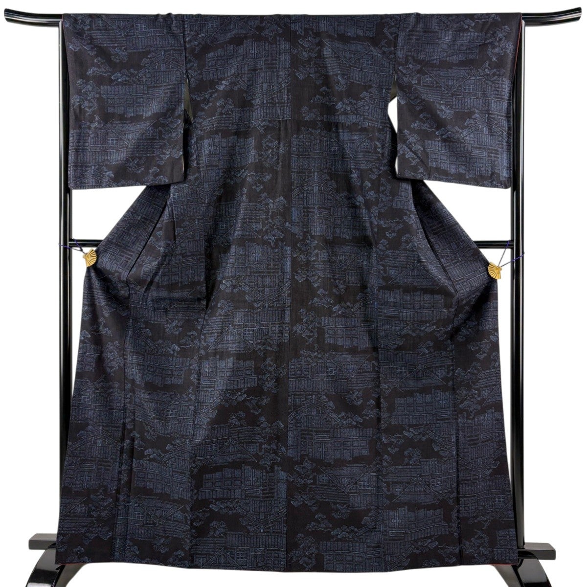 美品】 紬 身丈165cm 裄丈66cm M 袷 鶴 流水 茶紫 正絹 名品｜中古