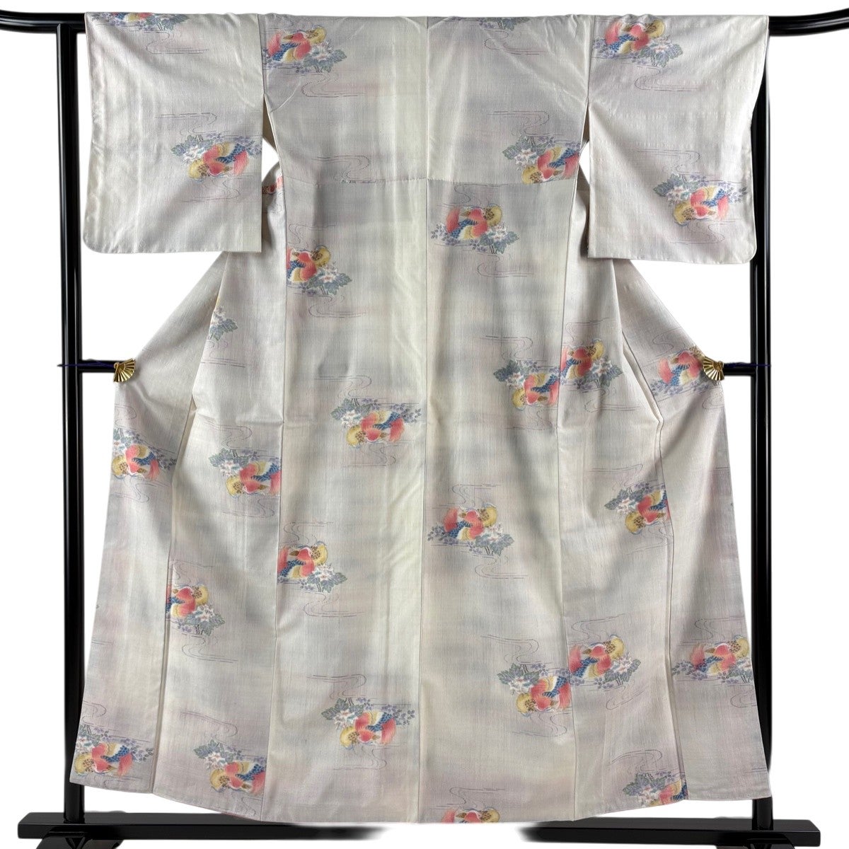 美品】 紬 身丈155.5cm 裄丈62.5cm S 薄物 小千谷ちぢみ バチ衿 証紙