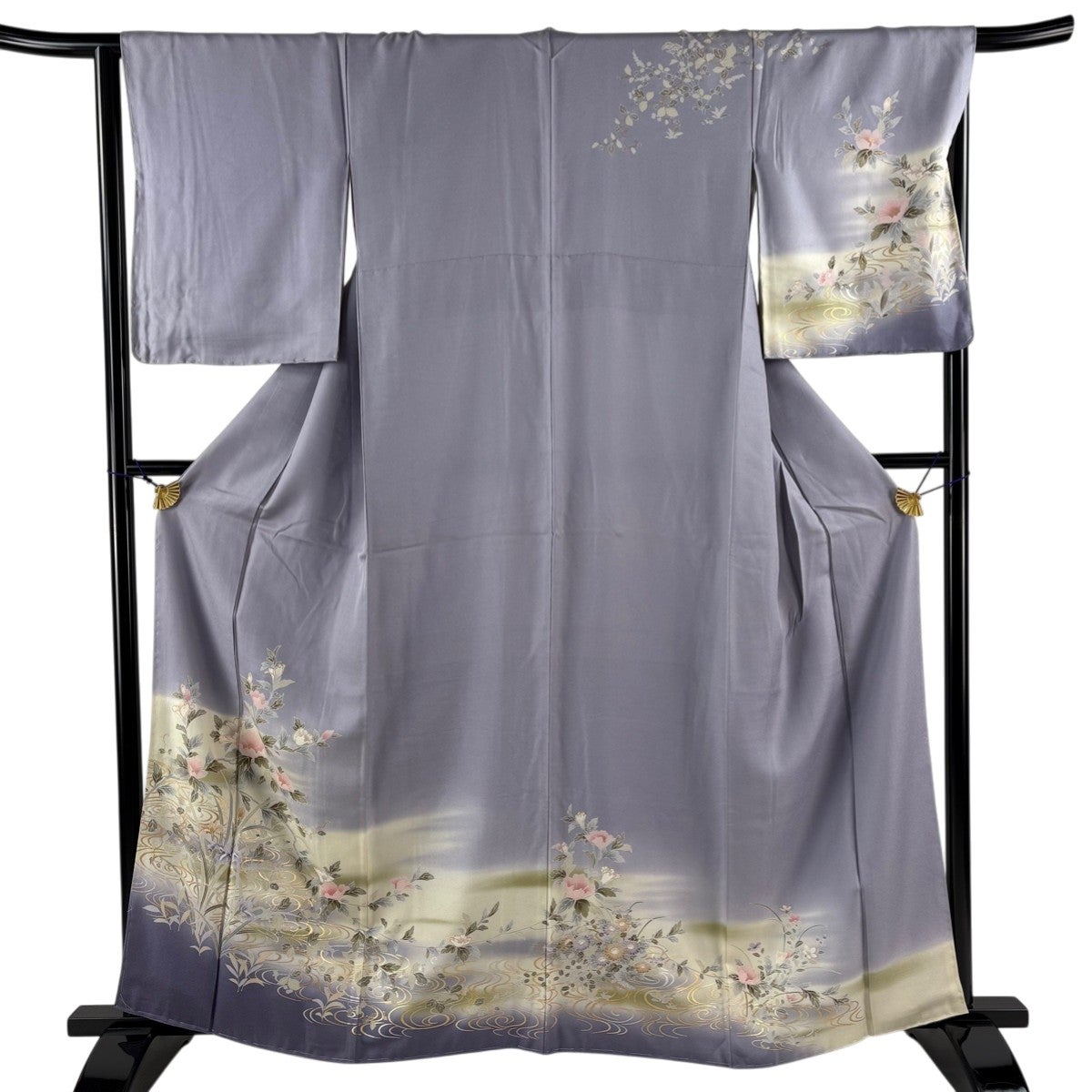 訪問着 身丈166cm 裄丈68cm L 袷 草花 流水 金糸 金銀彩 サーモン