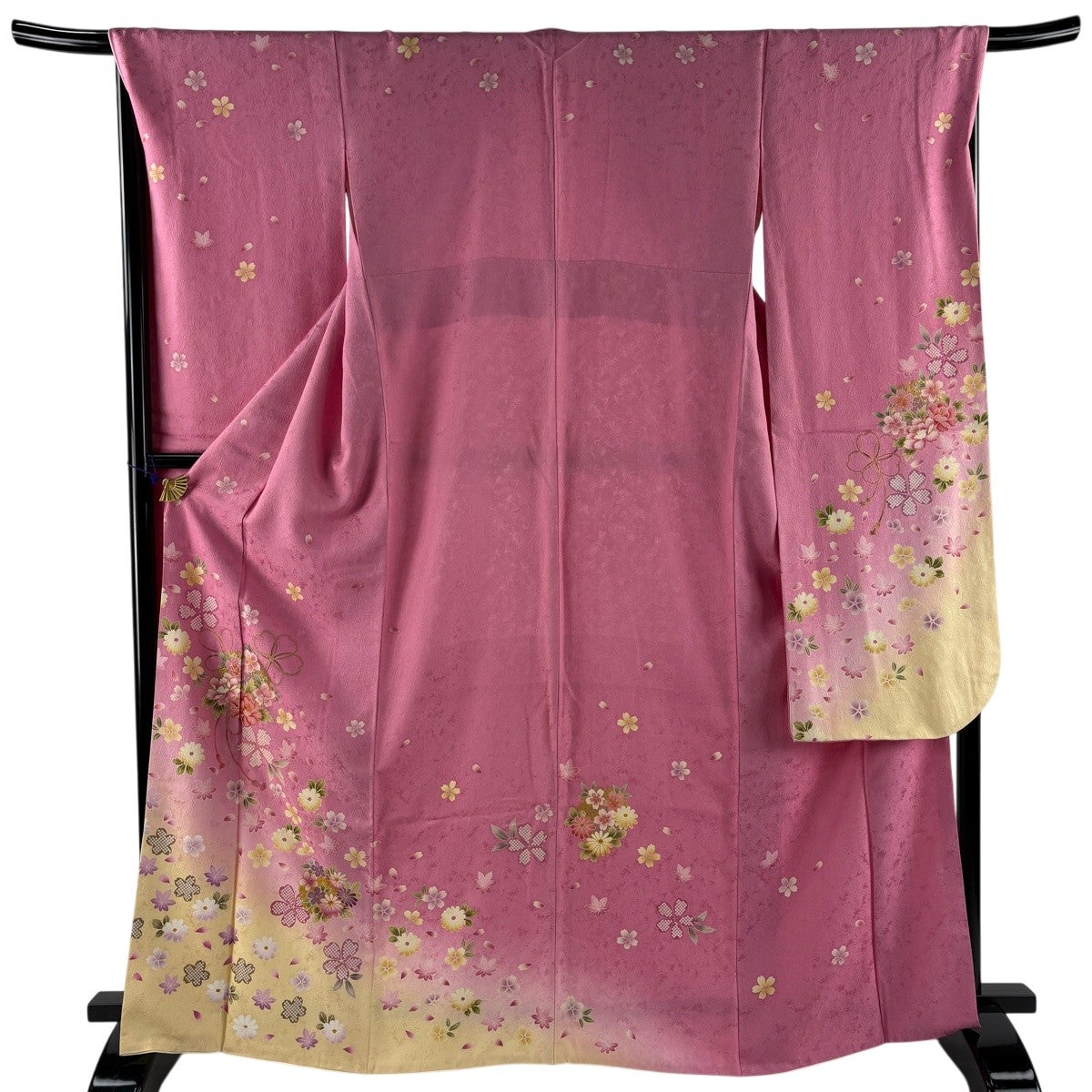 美品】 振袖 身丈166cm 裄丈67.5cm L 袷 雪輪 桜 箔 金彩 ピンク 正絹