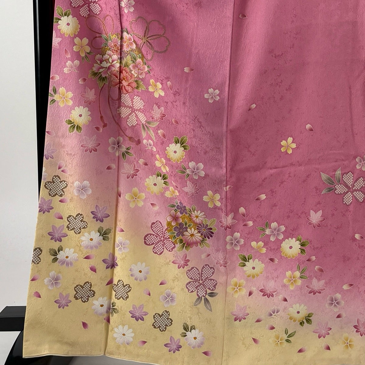 美品】 振袖 身丈166cm 裄丈67.5cm L 袷 雪輪 桜 箔 金彩 ピンク 正絹