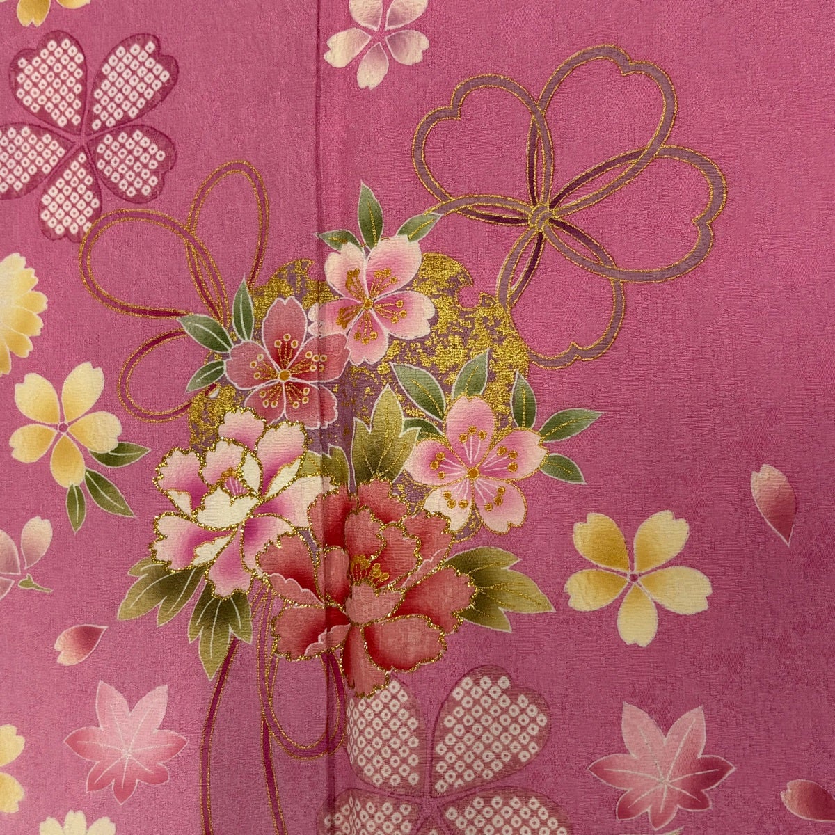 美品】 振袖 身丈166cm 裄丈67.5cm L 袷 雪輪 桜 箔 金彩 ピンク 正絹