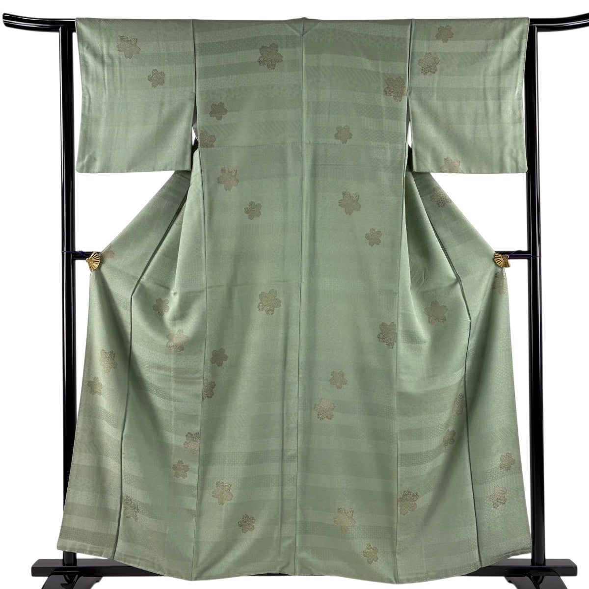 小紋 身丈159cm 裄丈63cm S 袷 桜 菊 薄緑 正絹 秀品｜中古・古着