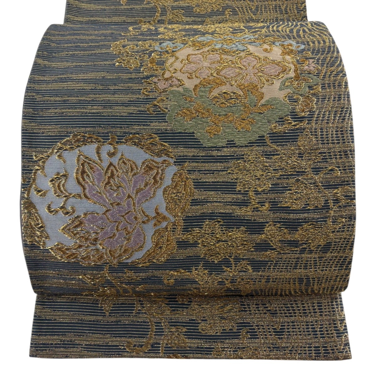 美品】 袋帯 秀品 草花 鳥 箔 金銀糸 薄緑 六通 正絹｜中古・古着