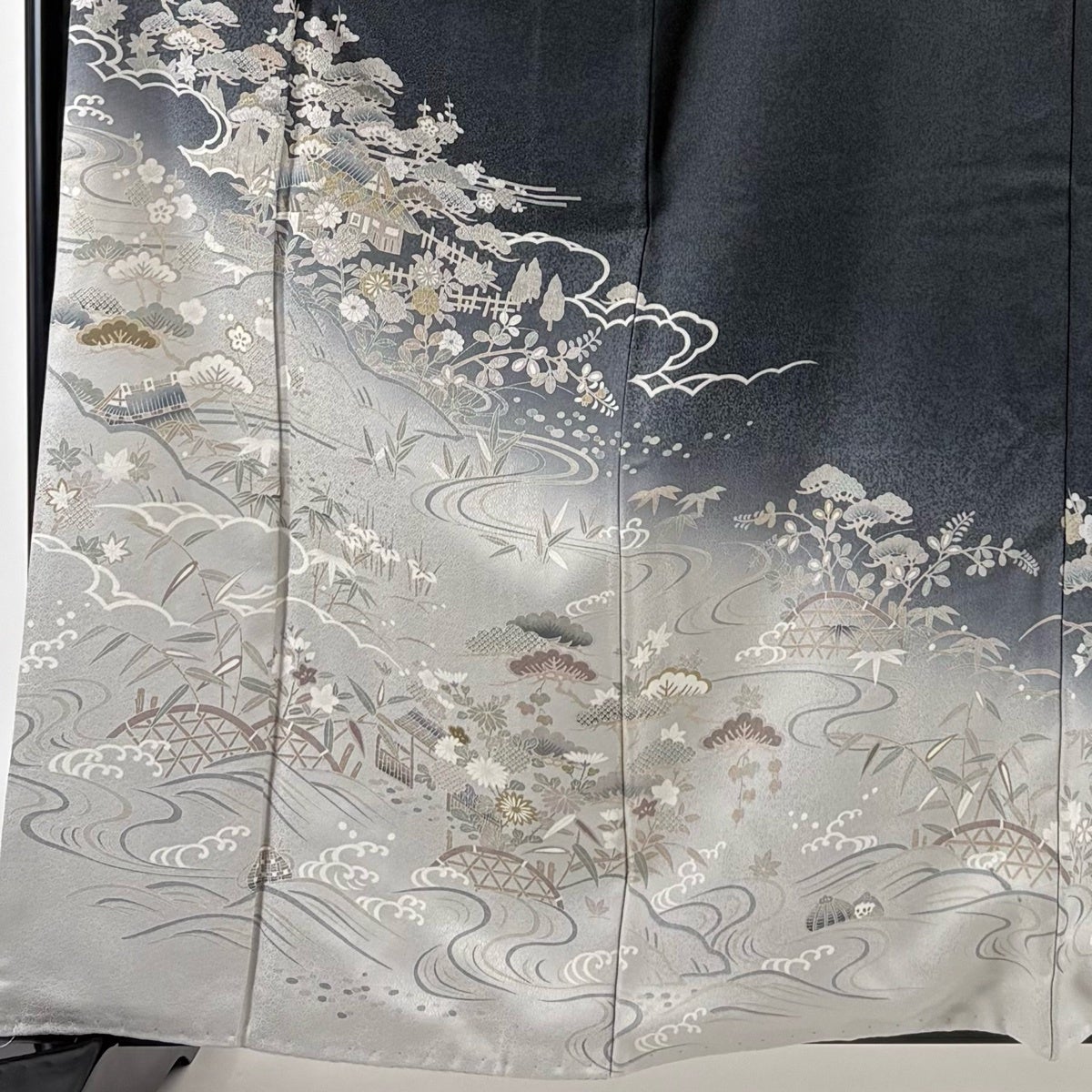 訪問着 身丈160cm 裄丈65cm M 袷 家屋 松竹梅 染め分け ぼかし 墨色