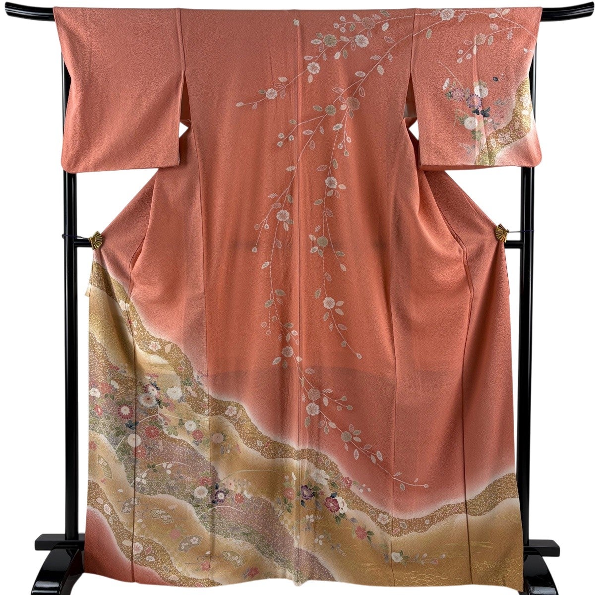 訪問着 身丈168cm 裄丈67.5cm L 袷 菊 道長取 金彩 ぼかし ピンク