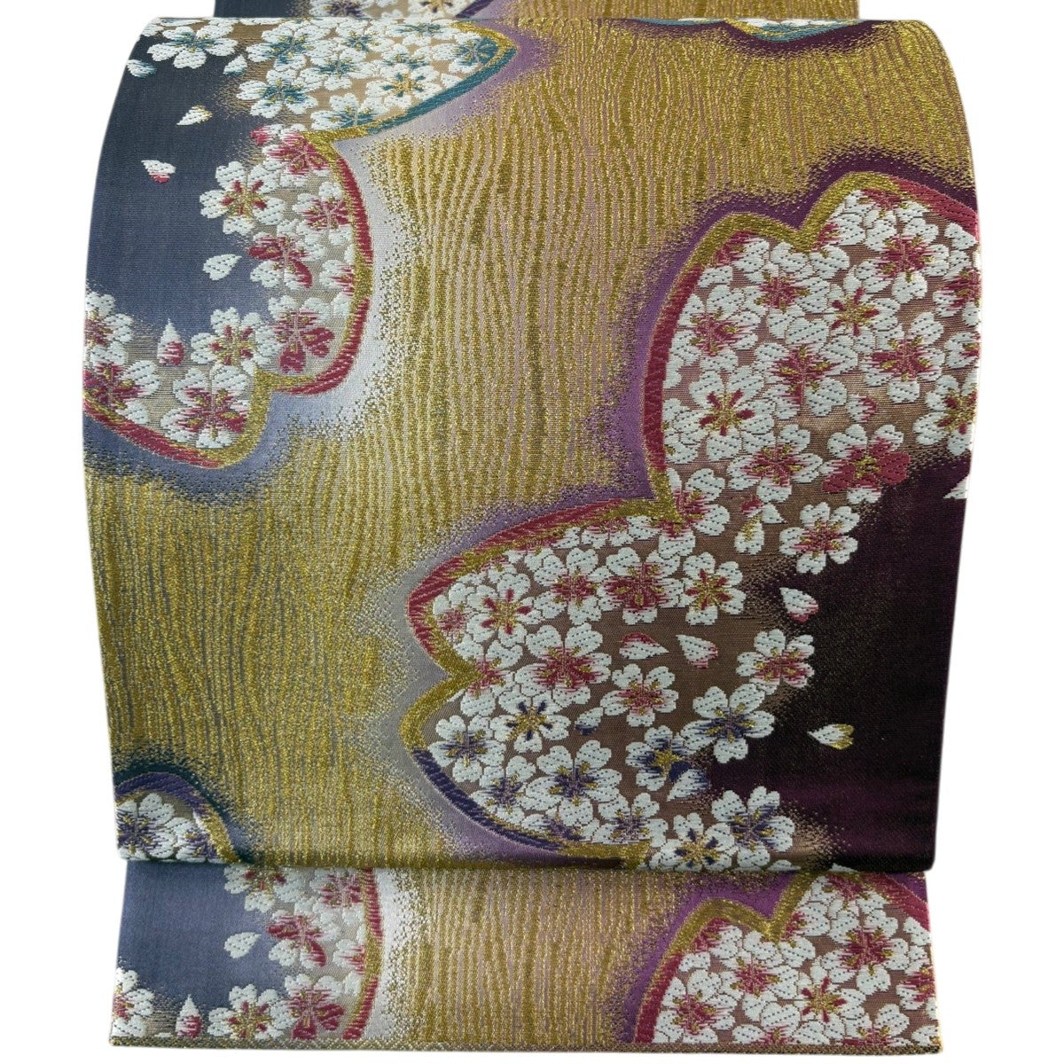 美品】 袋帯 秀品 振袖向き 桜 金糸 唐織 金色 六通 正絹｜中古・古着