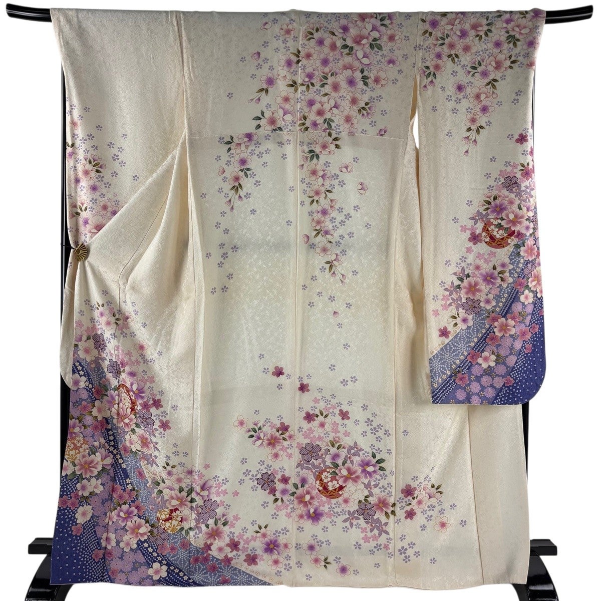 振袖 身丈160cm 裄丈70cm L 袷 手鞠 桜 刺繍 金糸 赤 正絹 秀品｜中古