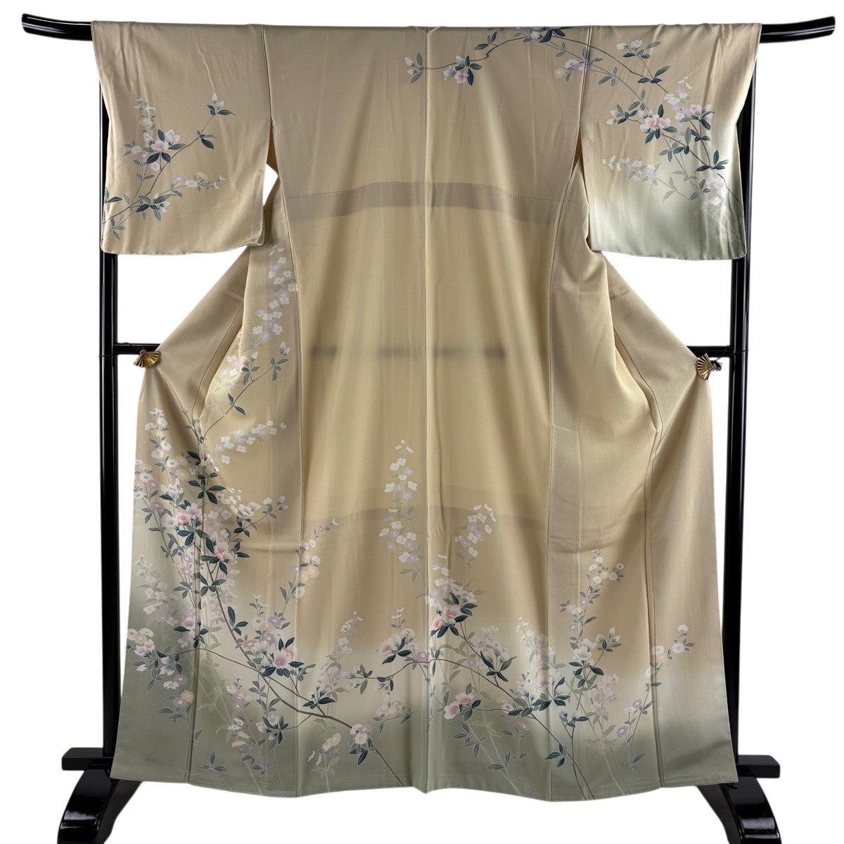 ❤️型染め芝草花文様　縮緬　着物上級者トールサイズ　新品保管仕付け付き　着物のみ。 訪問着 身丈164cm 裄丈67.5cm L 袷 枝花 草花 染め分け ぼかし