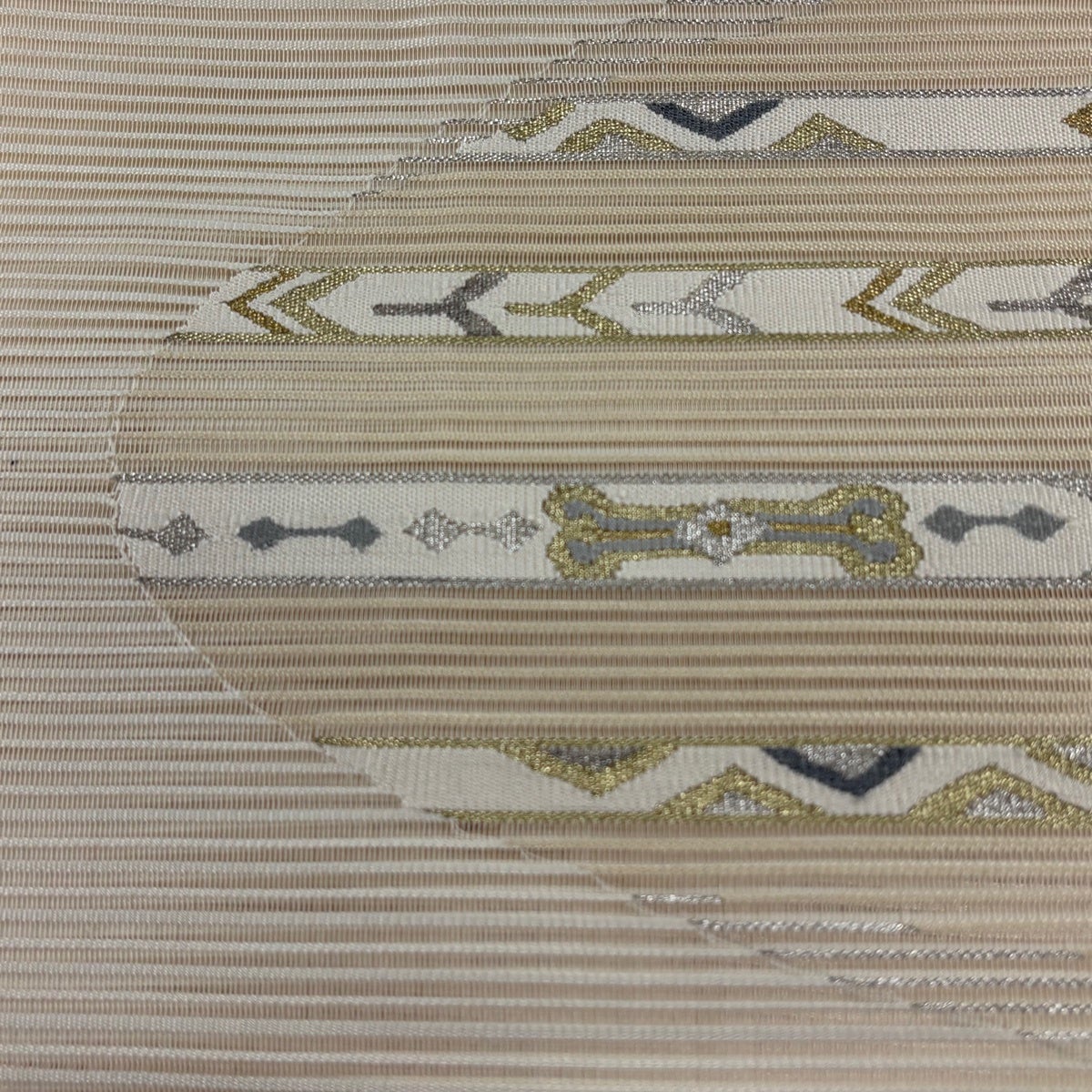 名古屋帯 優品 松葉仕立て 八寸名古屋帯 夏帯 絽 幾何学 金銀糸