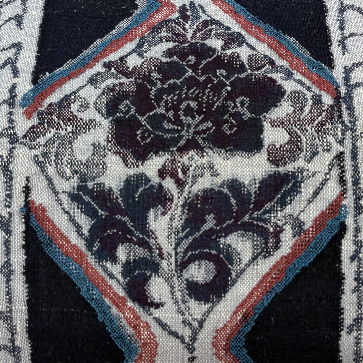 名古屋帯 優品 八寸名古屋帯 草花 幾何学 青灰色 正絹｜中古・古着