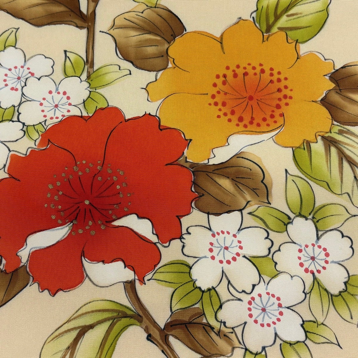名古屋帯 優品 草花 ぼかし 金彩 薄オレンジ 正絹｜中古・古着