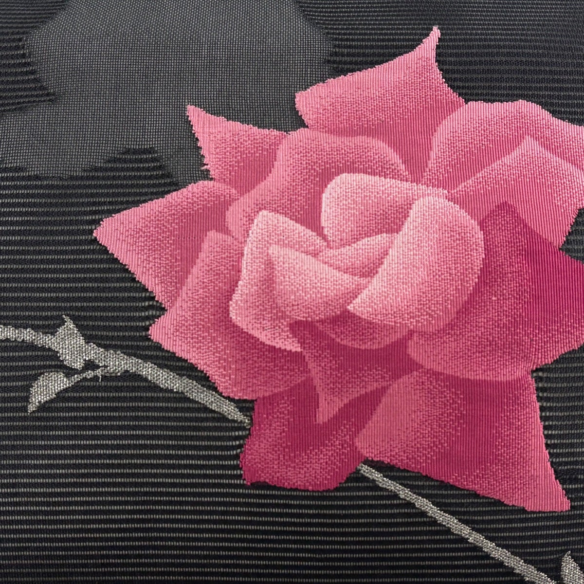 名古屋帯 優品 夏帯 絽 薔薇 シルエット 銀糸 黒 正絹｜中古・古着