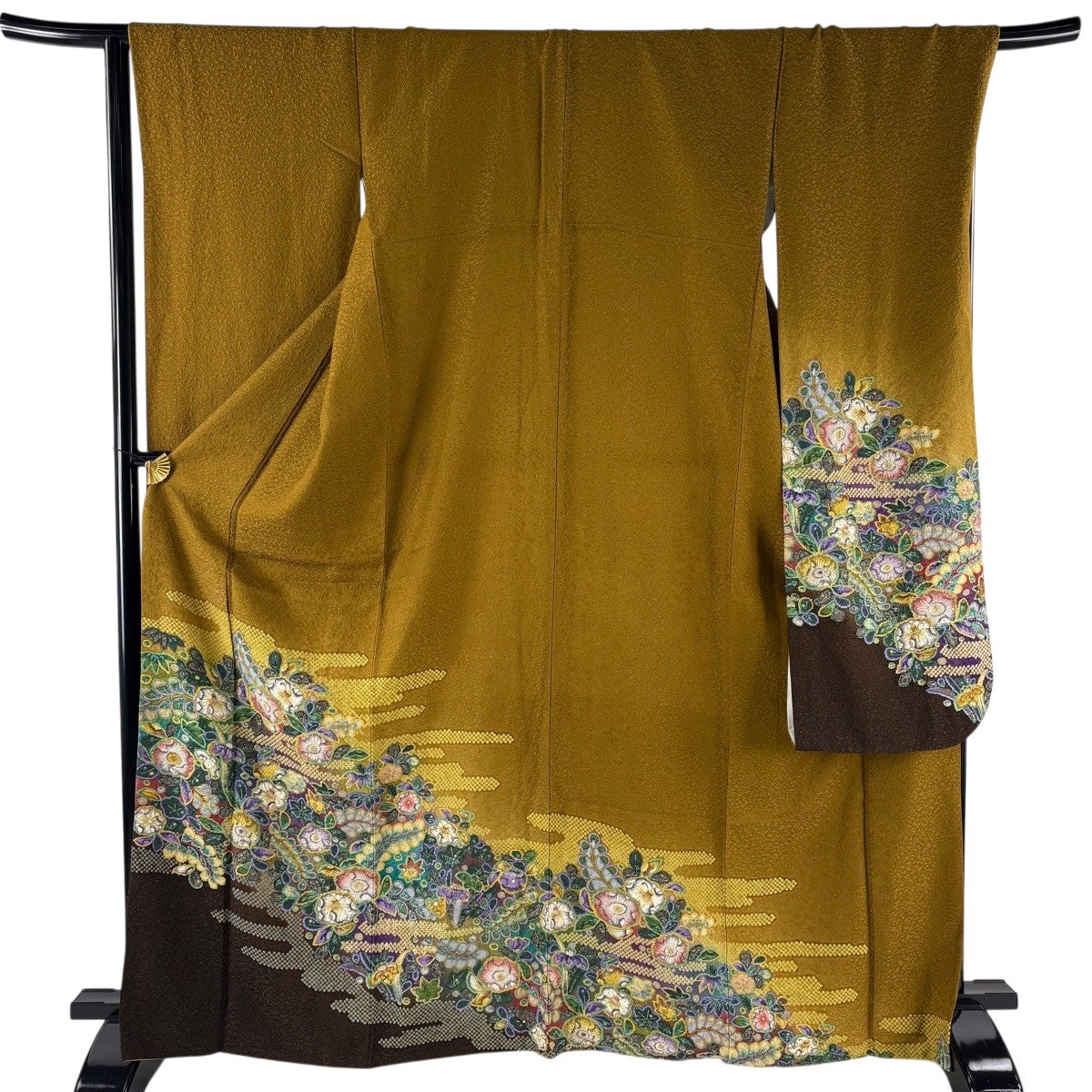 美品】 袋帯 名品 落款あり 辻が花 金通し 箔 灰茶 お太鼓柄 正絹