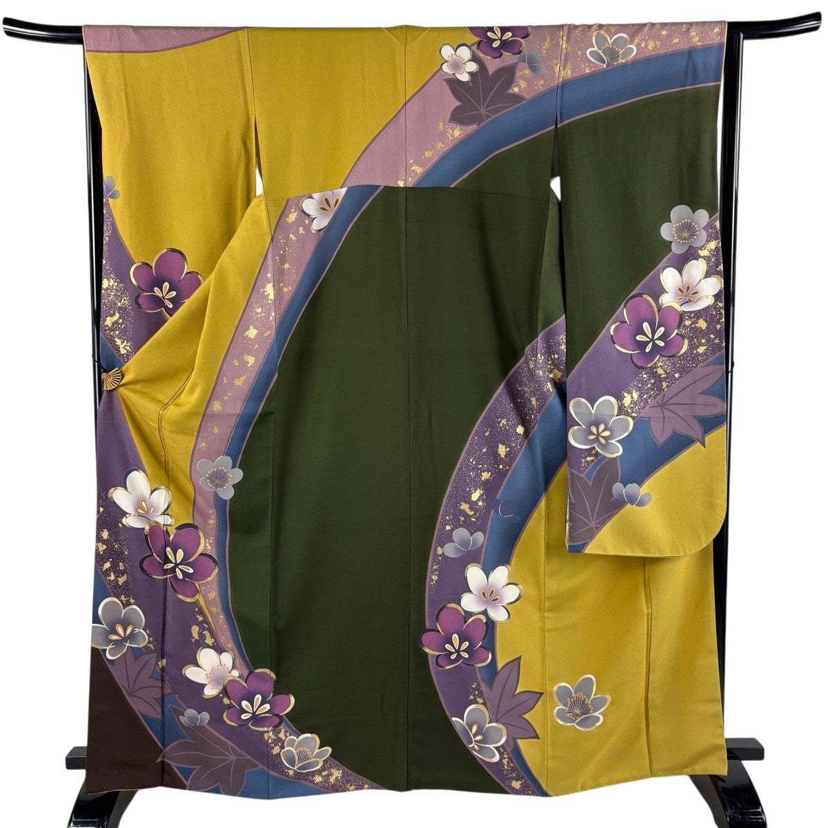 美品】 振袖 身丈167cm 裄丈65.5cm M 袷 桜 楓 金糸 金彩 山吹色 正絹