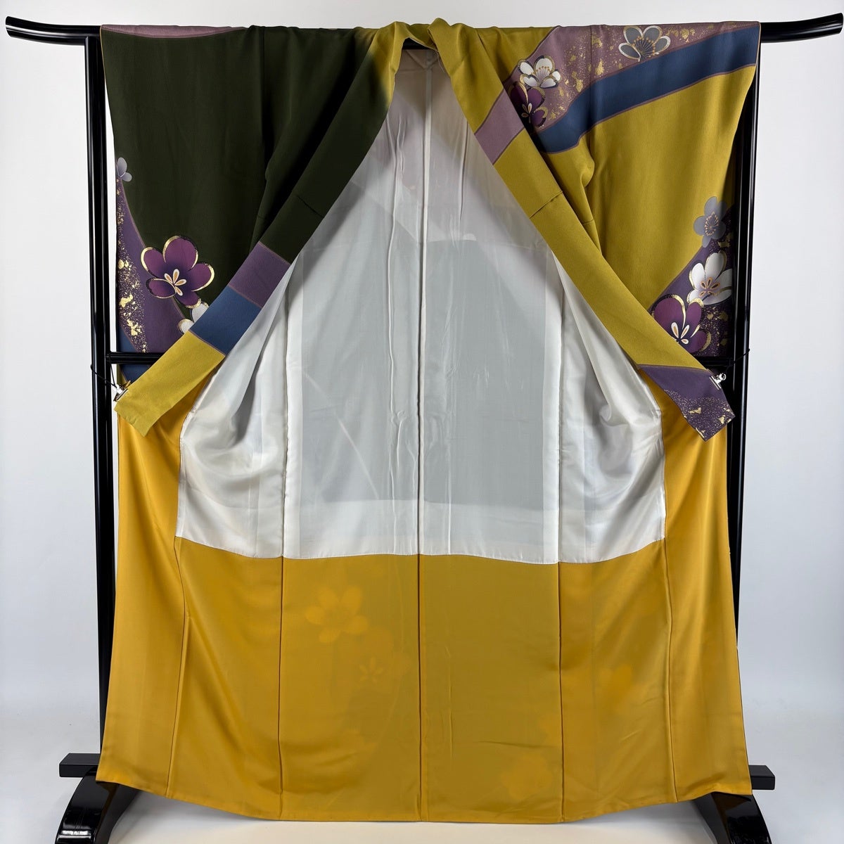 美品】 振袖 身丈167cm 裄丈65.5cm M 袷 桜 楓 金糸 金彩 山吹色 正絹
