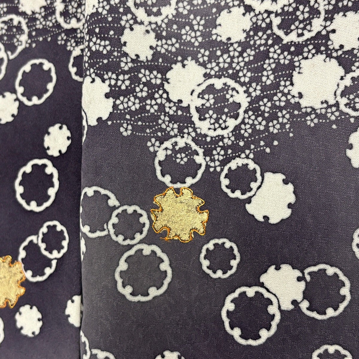 訪問着 身丈151.5cm 裄丈64.5cm M 袷 雪輪 小花 金糸 金彩 灰紫 正絹