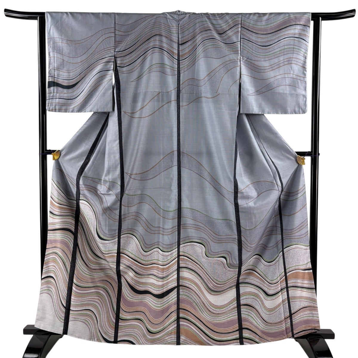 美品】 訪問着 身丈163.5cm 裄丈62.5cm S 袷 落款あり 辻が花 青灰色