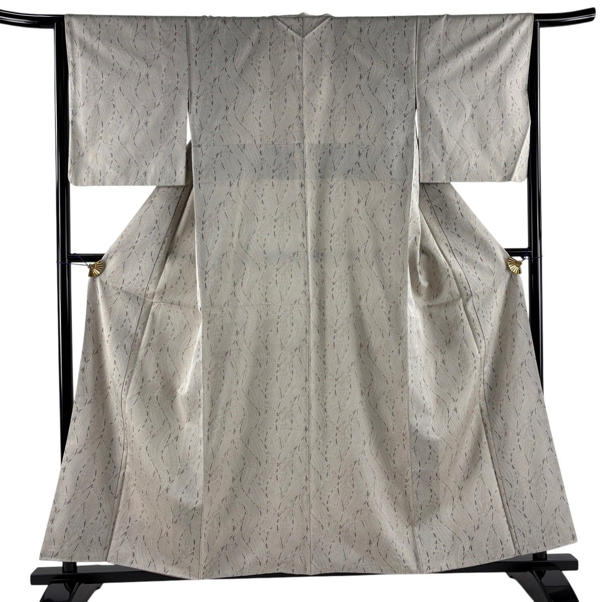 美品】 お召 身丈158cm 裄丈64.5cm M 袷 よろけ縞 灰茶 正絹 逸品 美品】 お召 身丈158cm 裄丈64.5cm M 袷 よろけ縞 灰茶 正絹 逸品