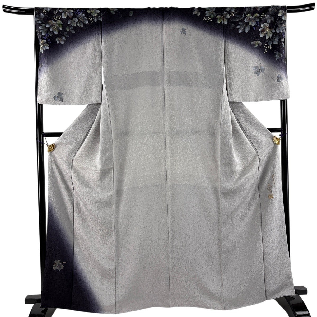 美品】 付下げ 身丈164.5cm 裄丈67cm M 袷 落款あり 葉と実 金彩 美品】 付下げ 身丈164.5cm 裄丈67cm M 袷 落款あり 葉と実 金彩