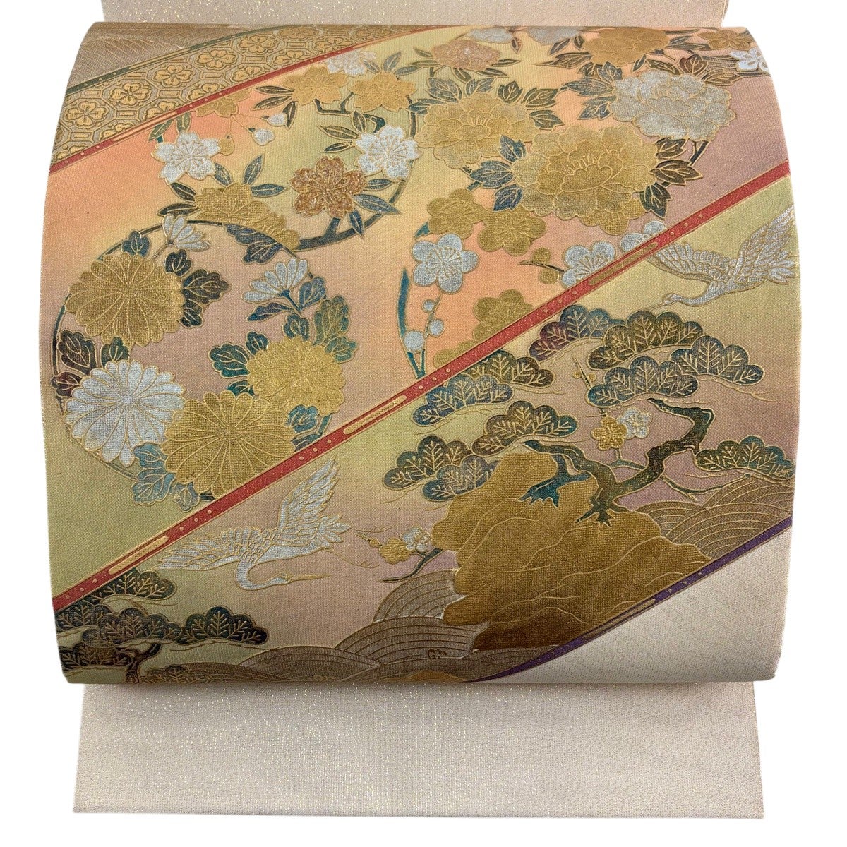 袋帯 名品 源氏香 有職文様 箔 ベージュ 六通 正絹｜中古・古着