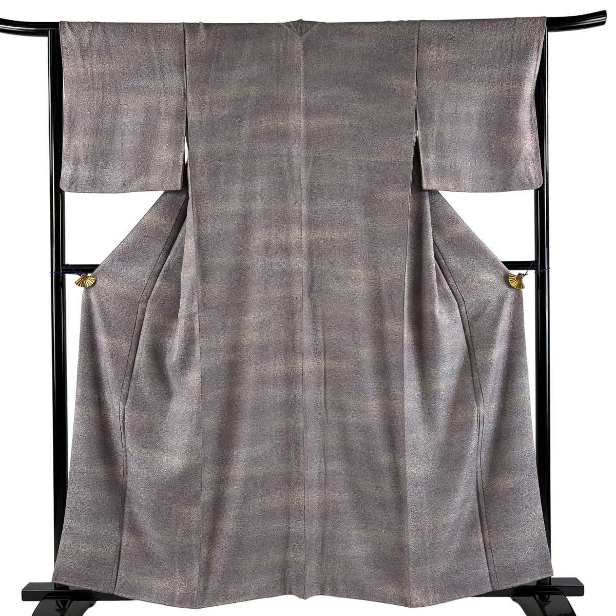 美品】 小紋 身丈158cm 裄丈64cm M 袷 七宝 よろけ縞 薄茶色 正絹 秀品