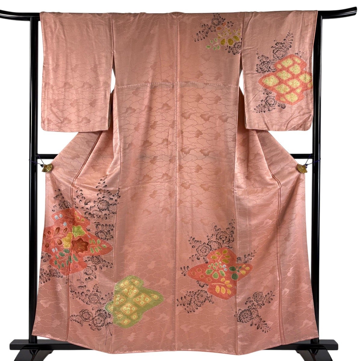 付下げ 身丈160.5cm 裄丈63.5cm S 袷 草花 地紋 刺繍 絞り ピンク