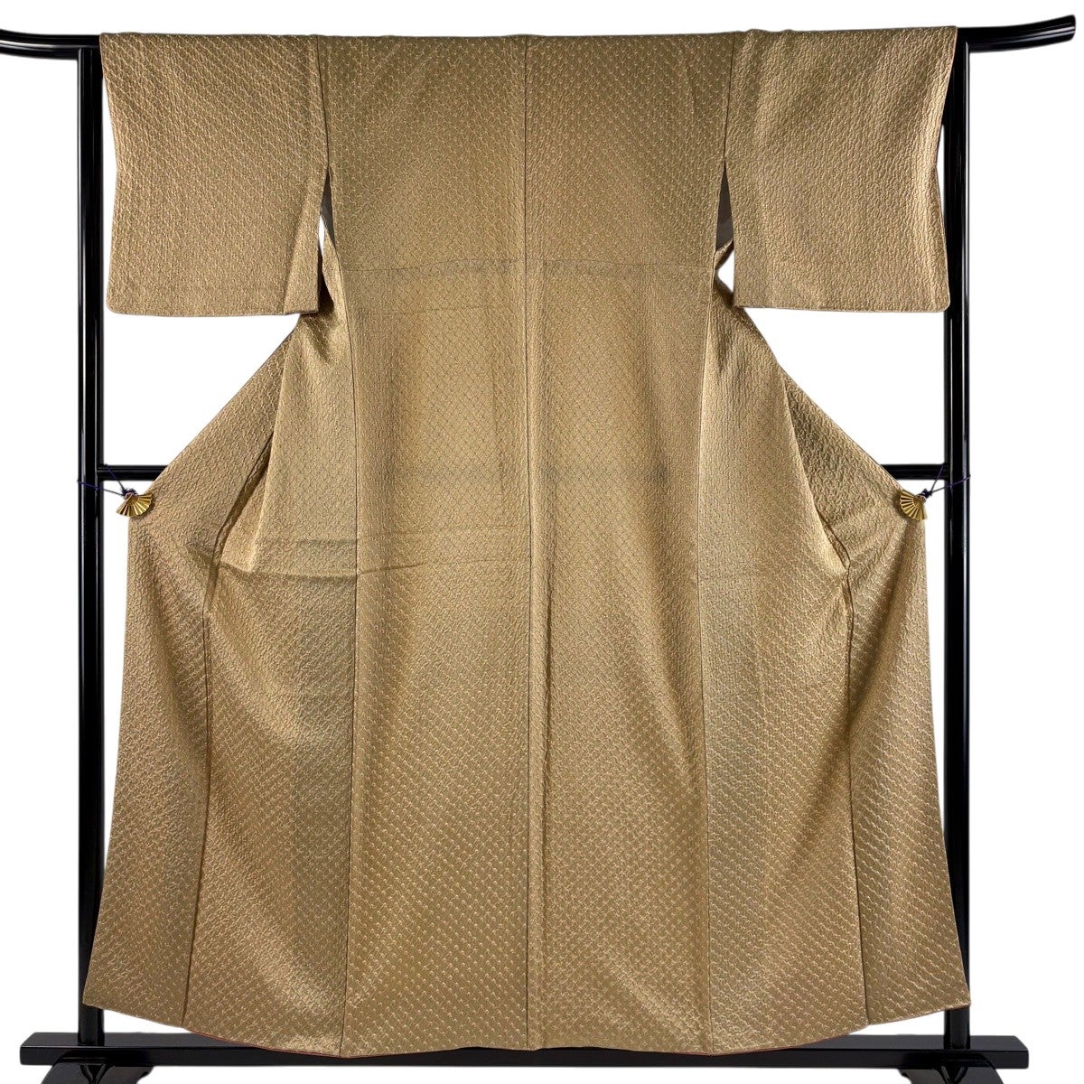 美品】 小紋 身丈156.5cm 裄丈64cm M 袷 幾何学模様 総絞り 薄茶色