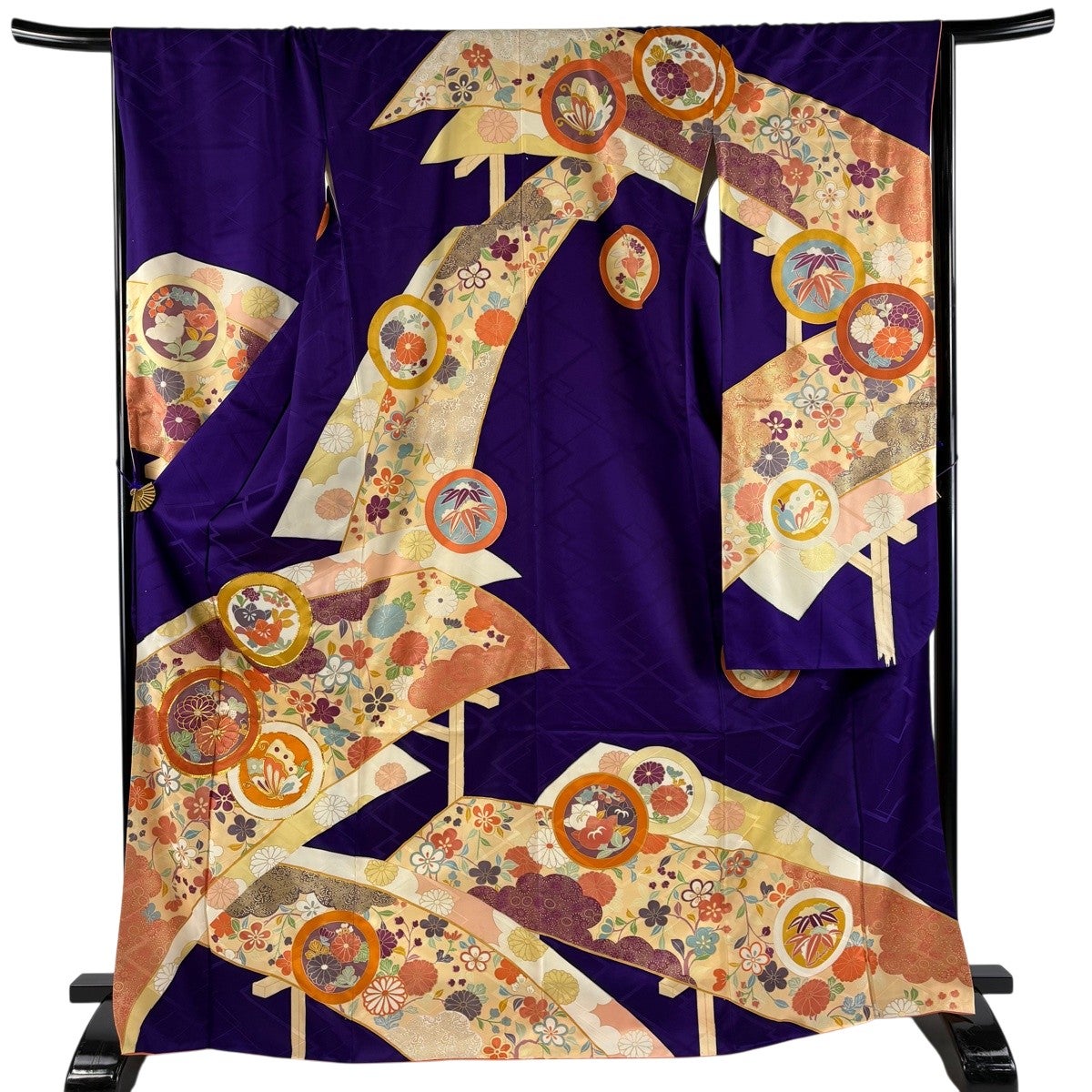美品】 振袖 身丈163cm 裄丈63cm S 袷 草花 箔 金彩 赤 正絹 名品
