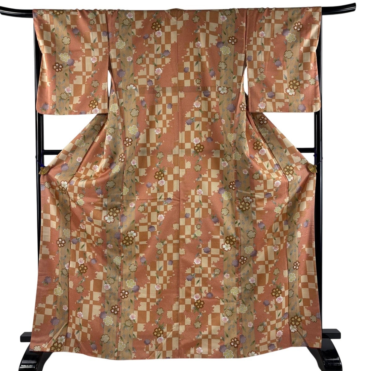 ★専用★未使用品 小紋 グリーンベージュ 桜花 身丈163cm裄丈70cm正絹 美品】 小紋 身丈168cm 裄丈68cm L 袷 枝垂れ桜 シルエット ピンク