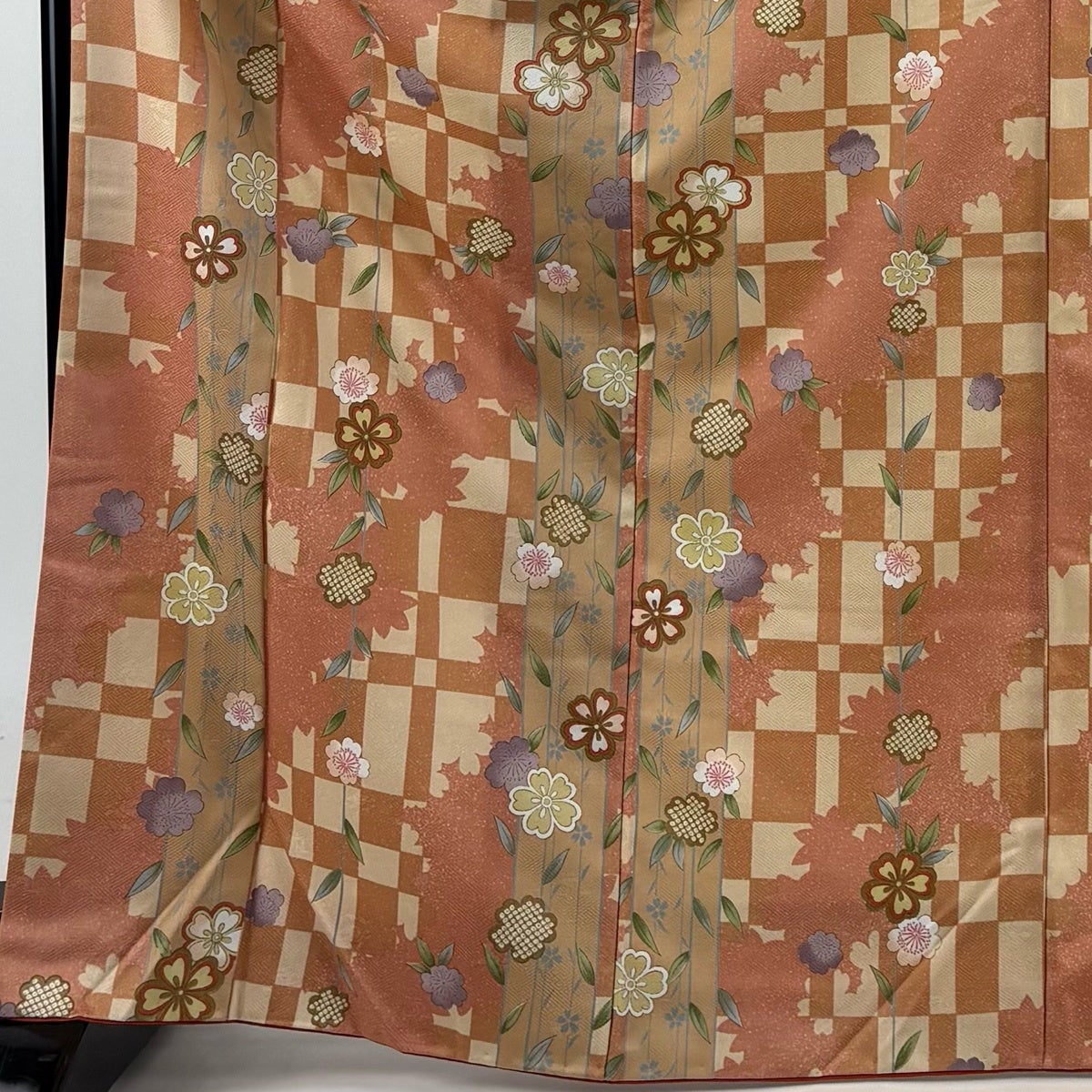 美品】 小紋 身丈168cm 裄丈68cm L 袷 枝垂れ桜 シルエット ピンク