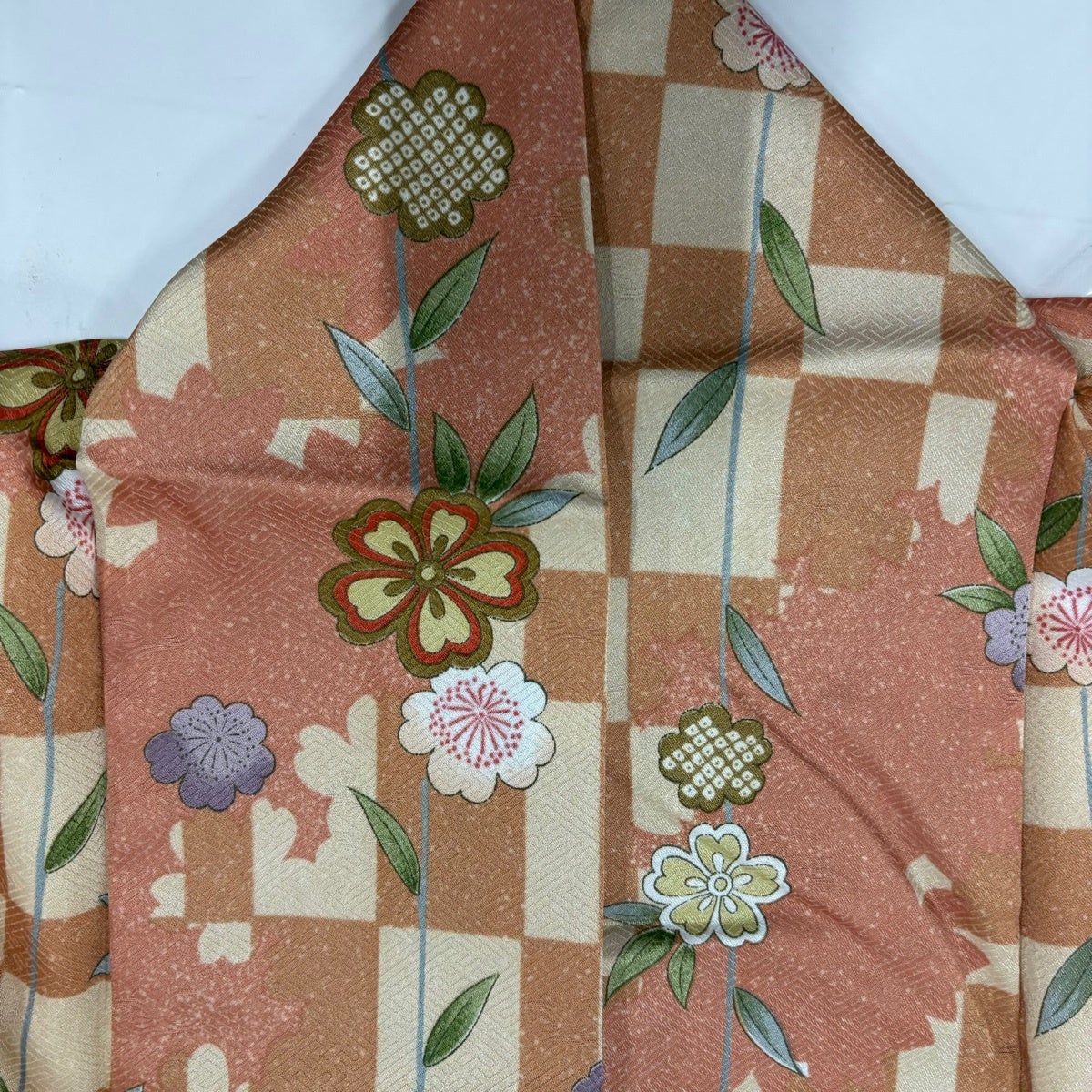 美品】 小紋 身丈168cm 裄丈68cm L 袷 枝垂れ桜 シルエット ピンク