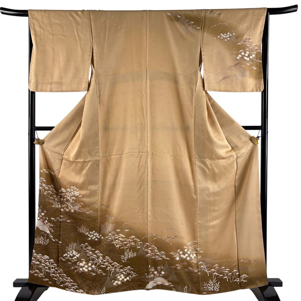 訪問着 身丈164cm 裄丈64cm M 袷 松 水辺の風景 金糸 金彩 青