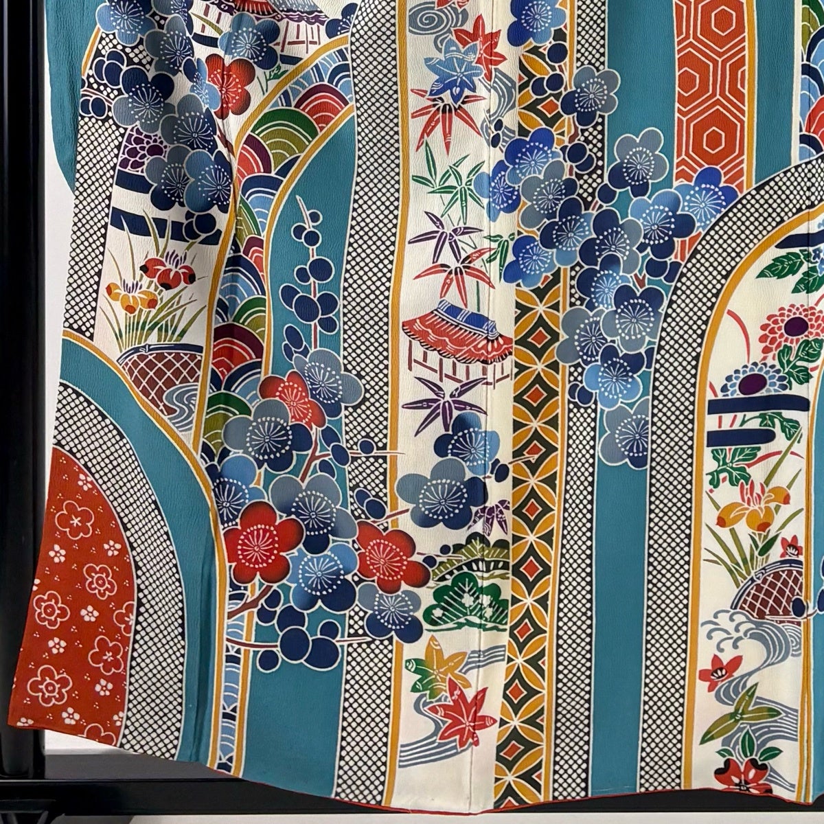 振袖 身丈158cm 裄丈64cm M 袷 松竹梅 青海波 染分け 水色 正絹 秀品